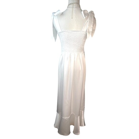Show Me Your Mumu White Midi Dress With Bow Tie Straps & Smocked Back NWOT - Picture 6 of 16